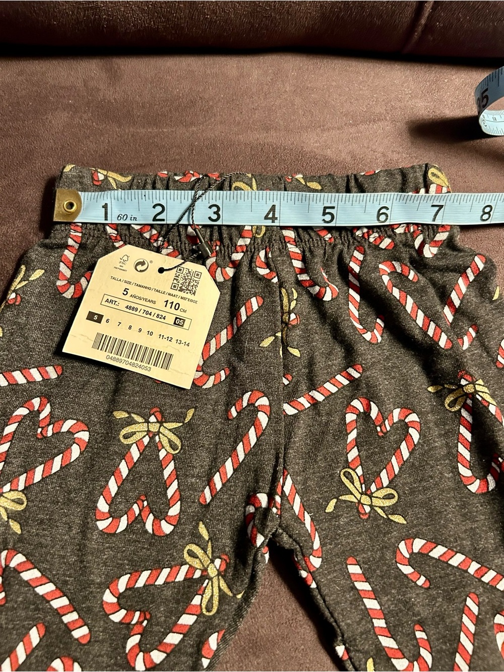 Zara Baby Leggings with Red & White Candy Cane + Sparkly Bow Print